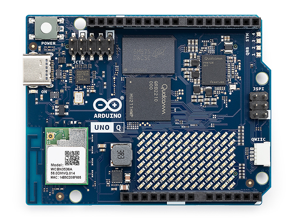 Close-up of the Arduino Uno Q and Qualcomm Dragonwing board
