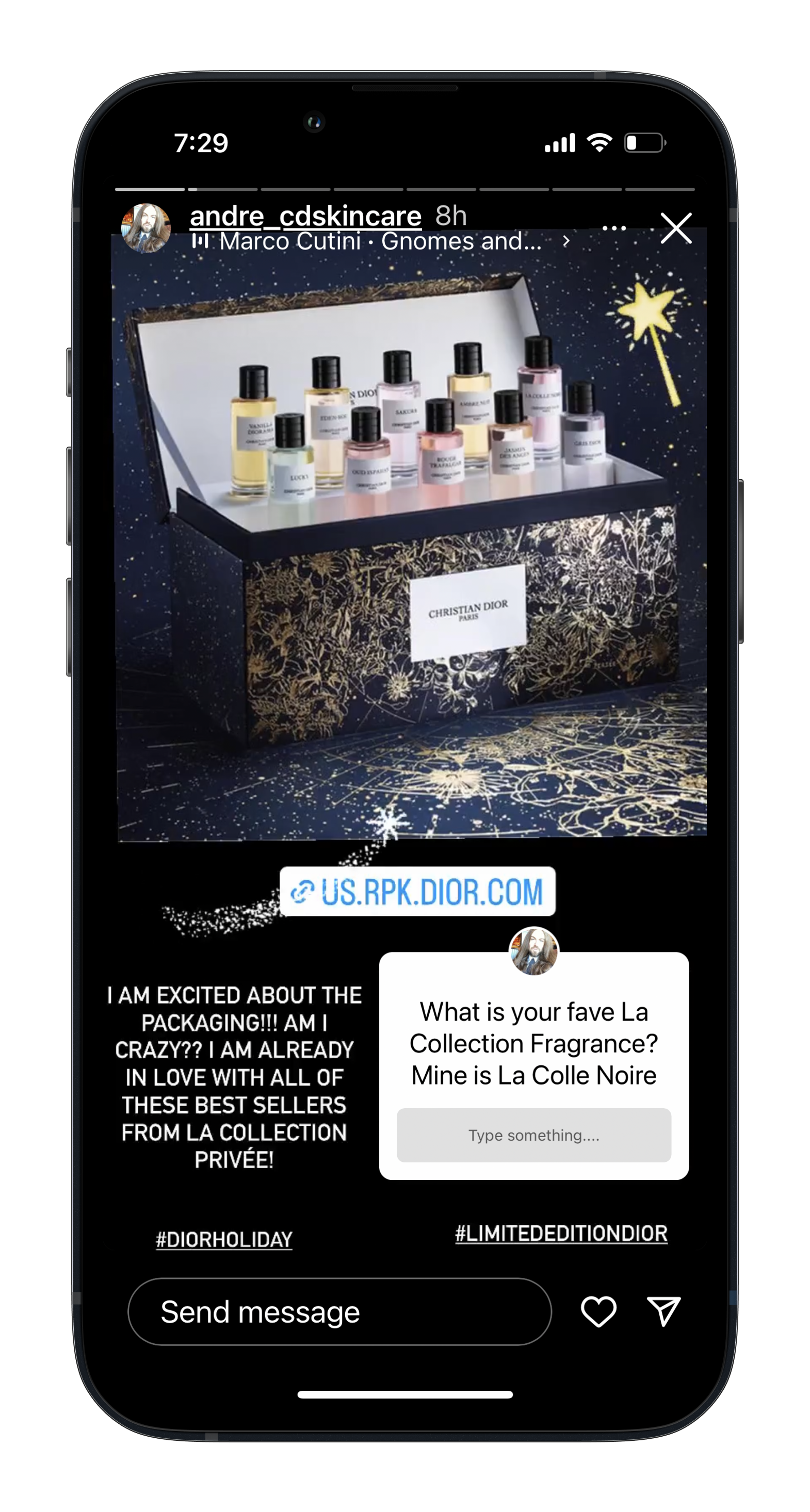 Dior advisor Instagram story with tracked affiliate link