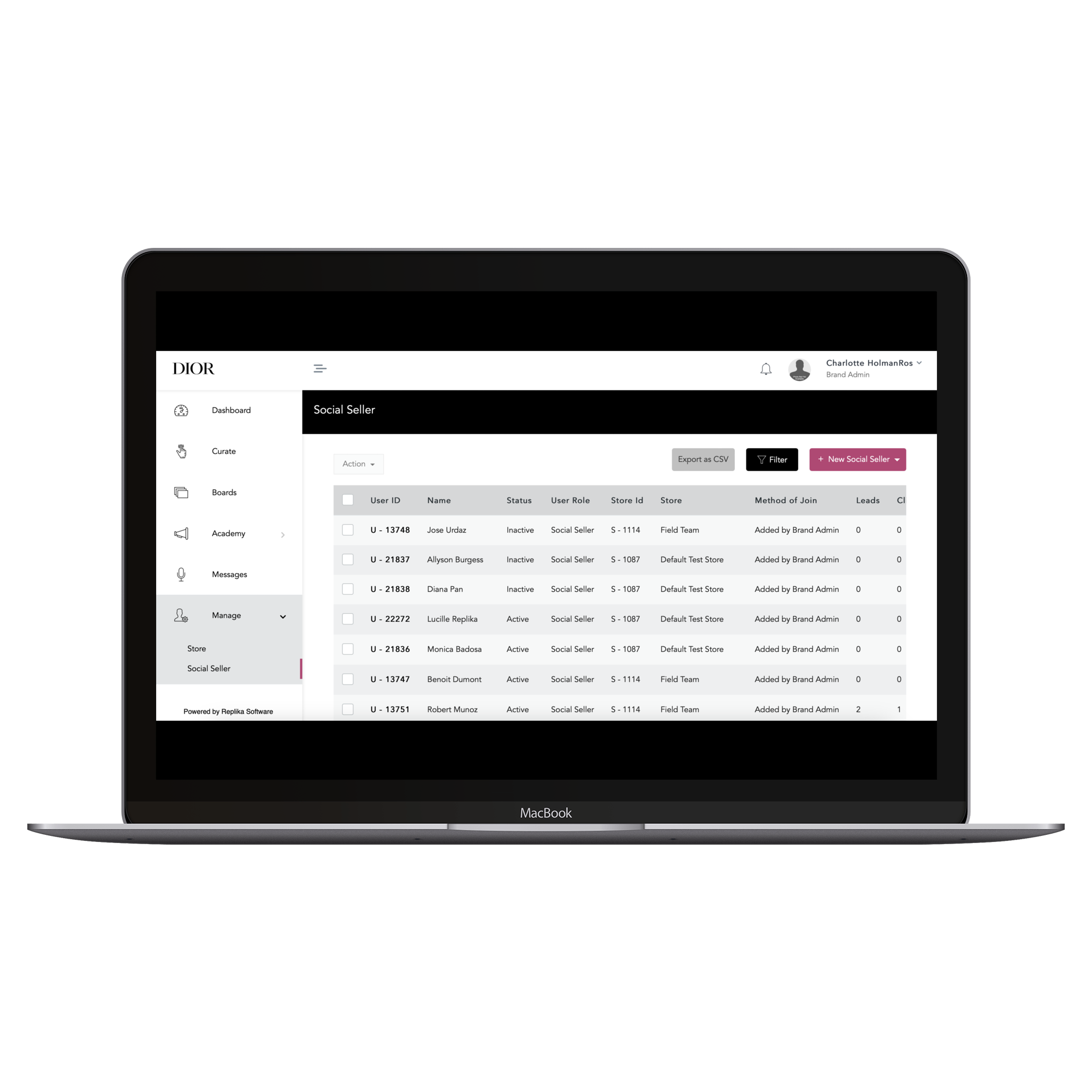 Dior Brand Portal - Social Seller Management