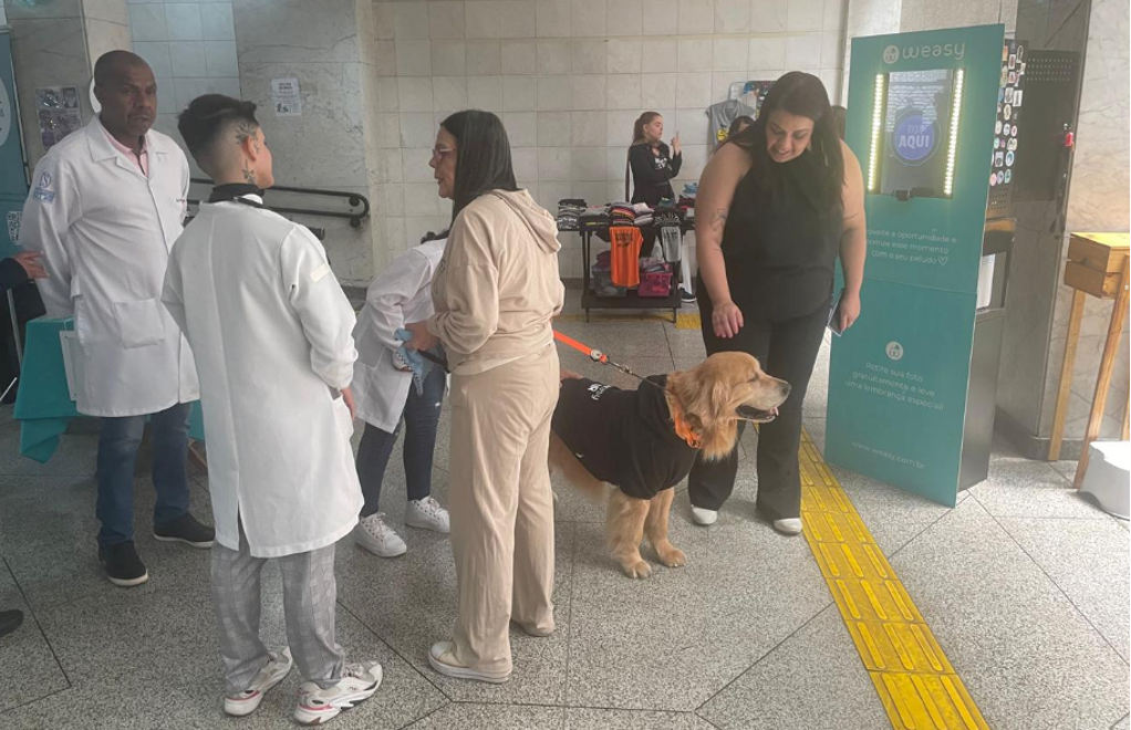 Outubro Rosa PET Alunos de Medicina Veterinária da Campos Salles atendendo pets no evento Outubro Rosa PET em São Paulo