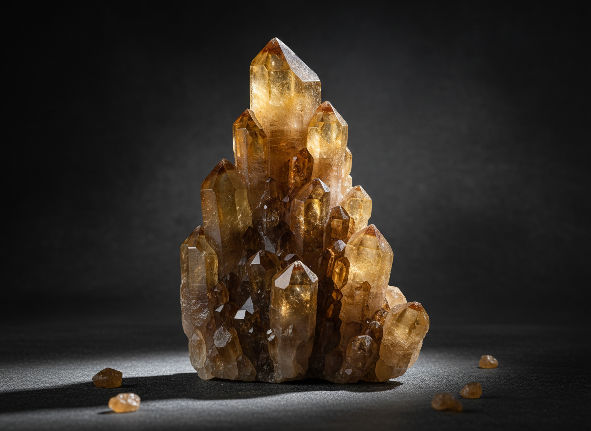 Kundalini Citrine from Congo with cathedral formations and deep golden smoky color