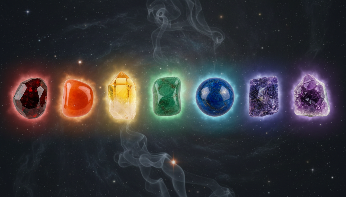 Rainbow collection of chakra healing crystals