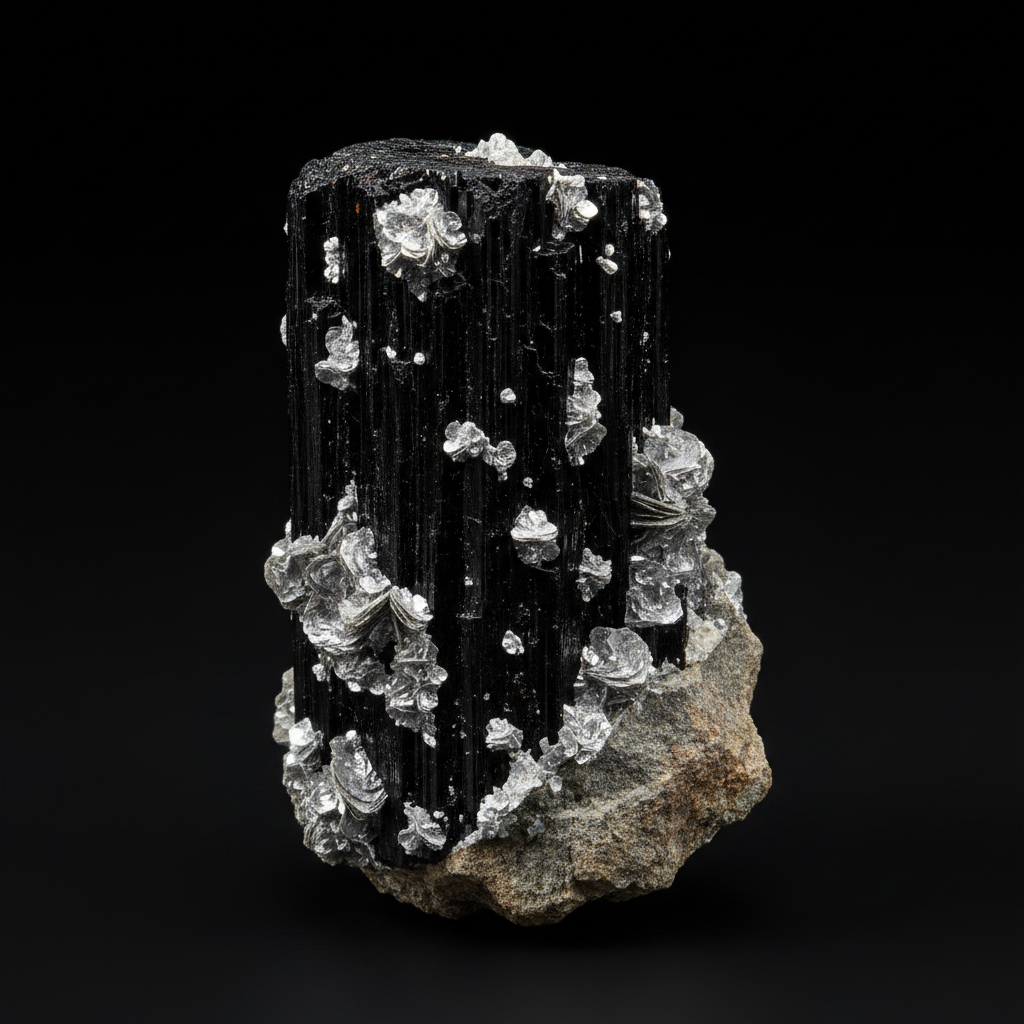 Black tourmaline with sparkling silver mica flakes natural specimen from Dragon Traditions crystal shop