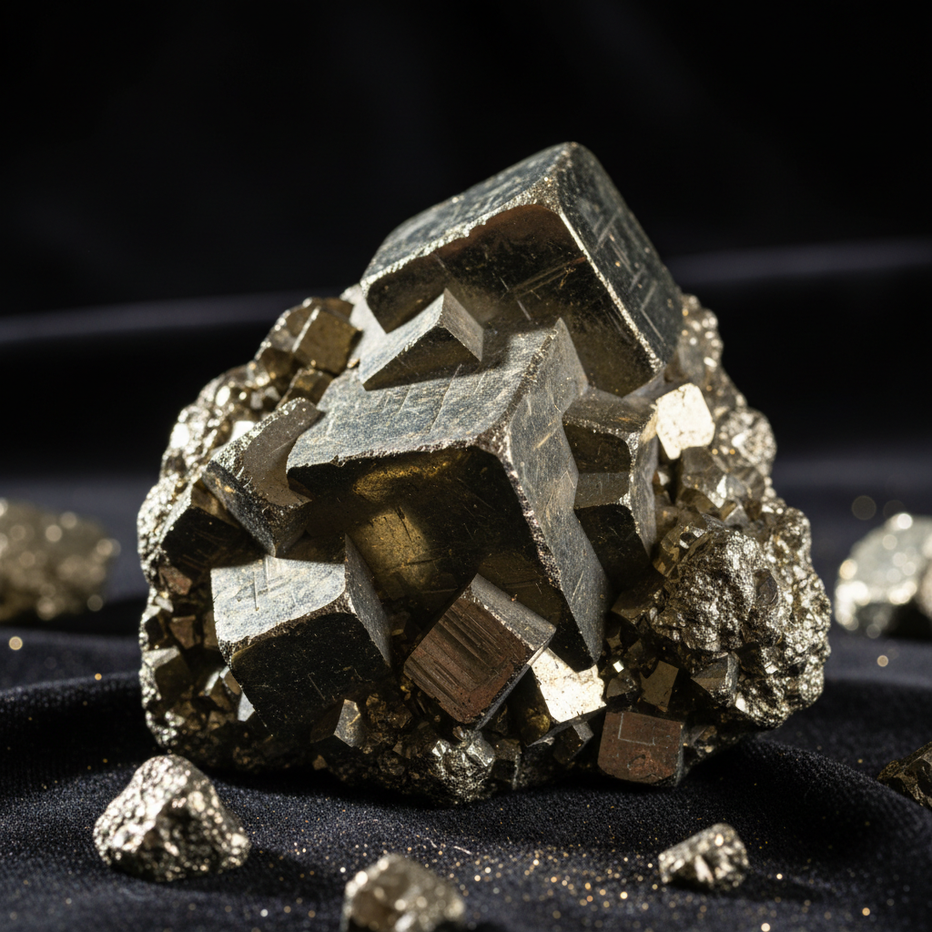 Pyrite crystal cluster with golden metallic cubic formations - fool's gold for wealth manifestation and protection