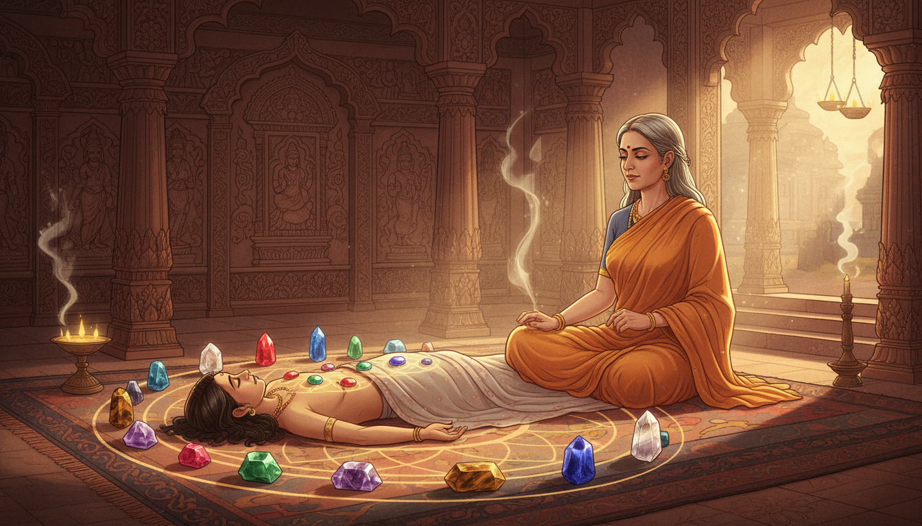Ancient Indian Ayurvedic healing with sacred gemstones