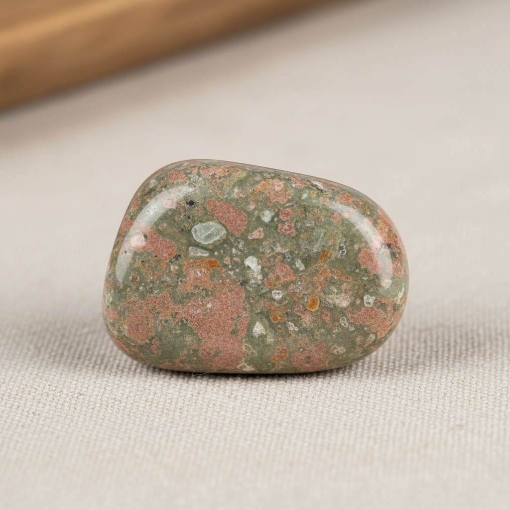 Unakite jasper polished stone with pink and green mottled pattern - premier pregnancy crystal for healthy development and emotional balance