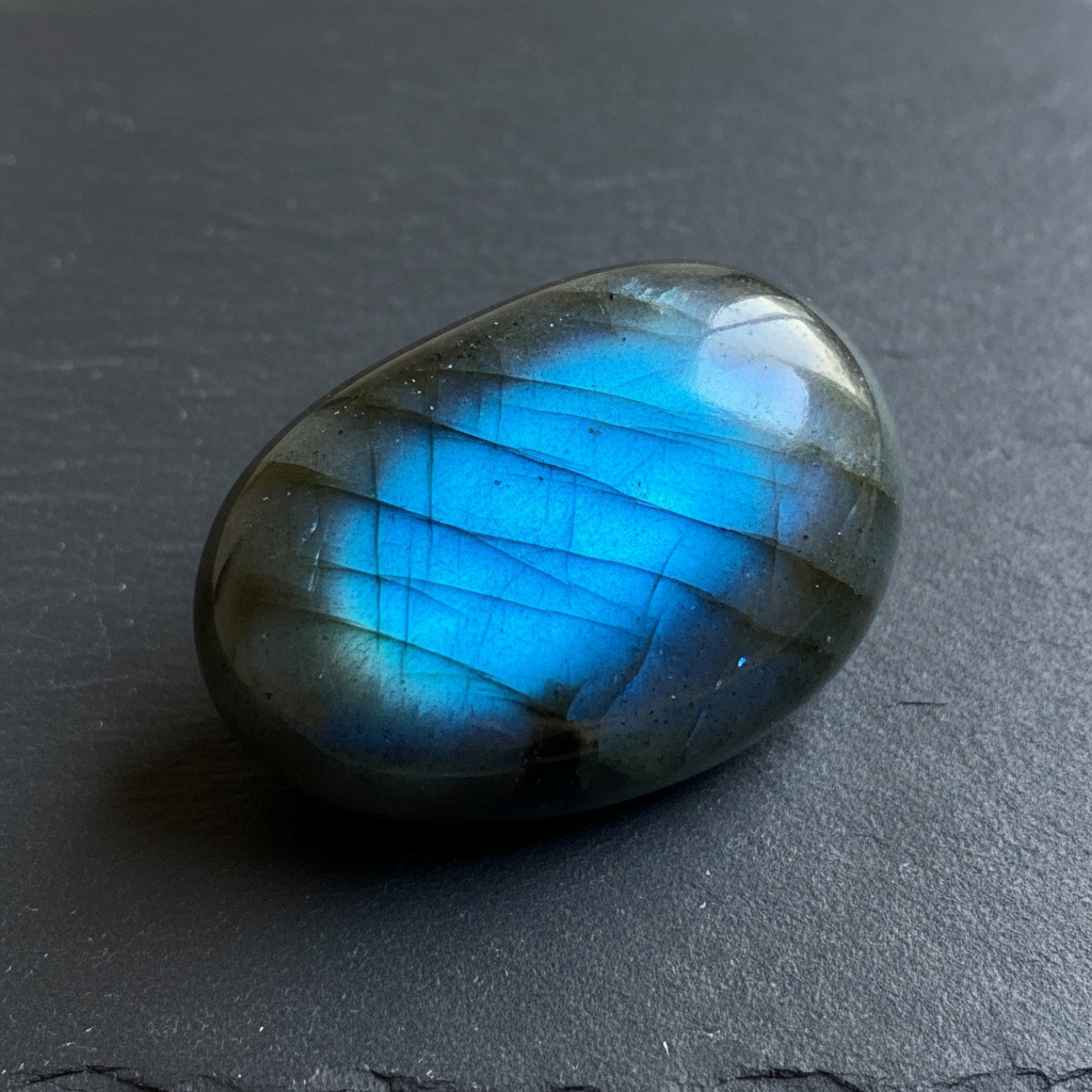 Blue flash labradorite palm stone with intense electric blue labradorescence iridescent crystal for intuition and psychic abilities