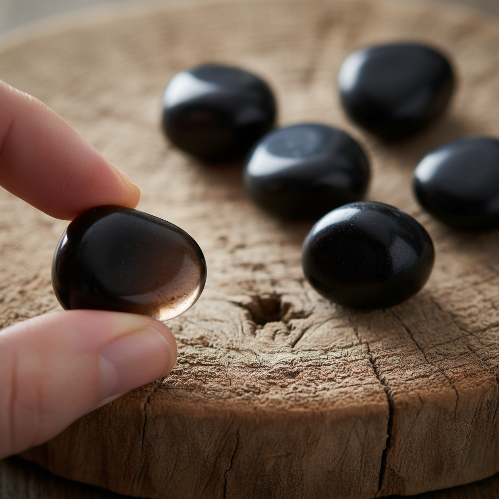 Apache Tears obsidian stones for grief healing - small rounded black volcanic glass that helps absorb sorrow and release tears during bereavement