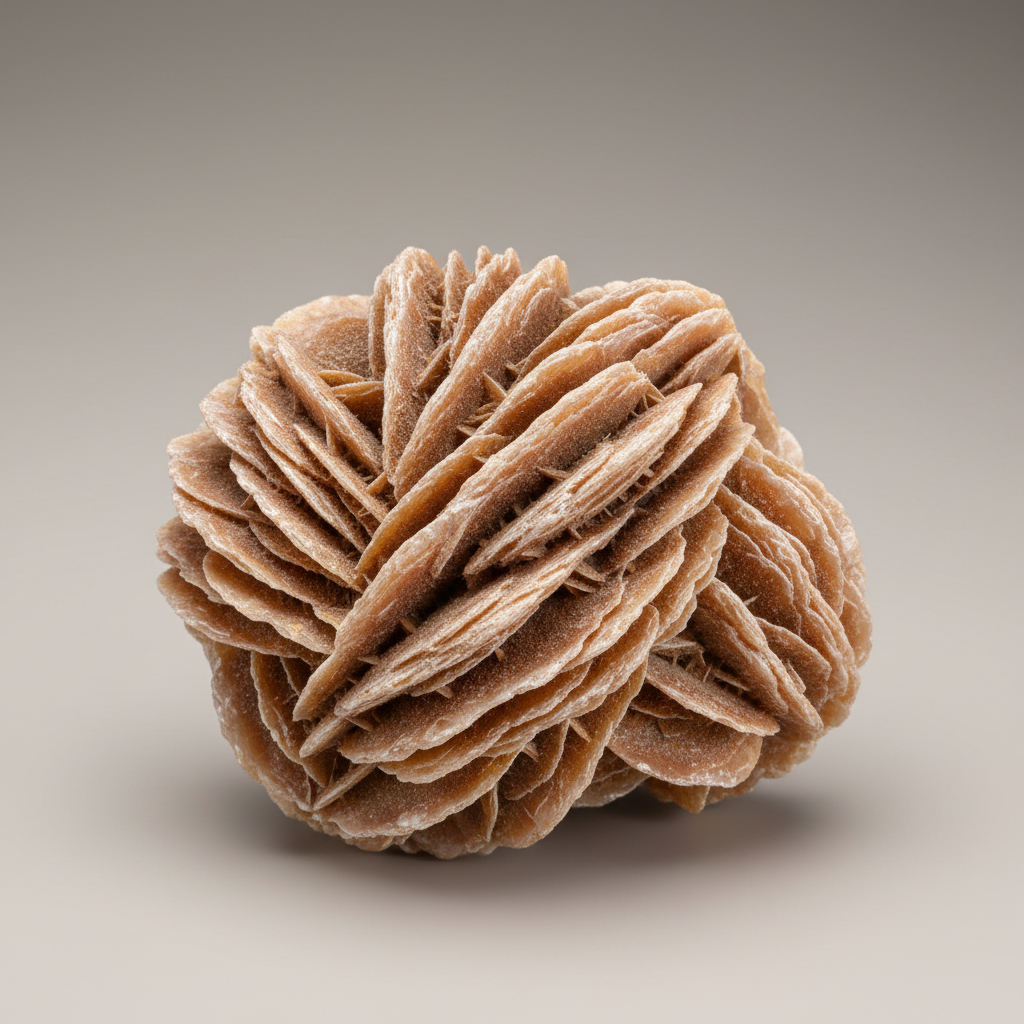 Desert rose selenite crystal formation with sandy brown rosette petals natural mineral specimen for grounding and protection