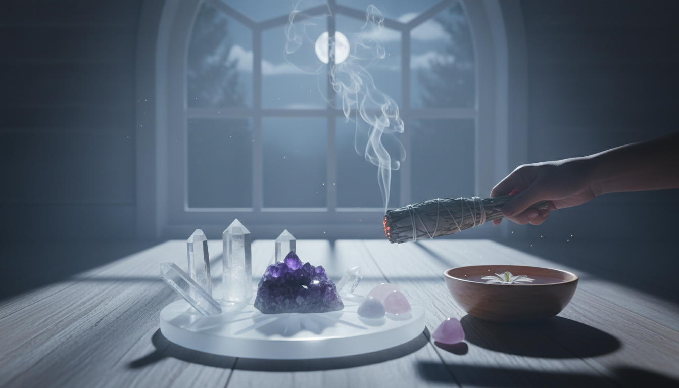 Crystal cleansing and charging ritual setup
