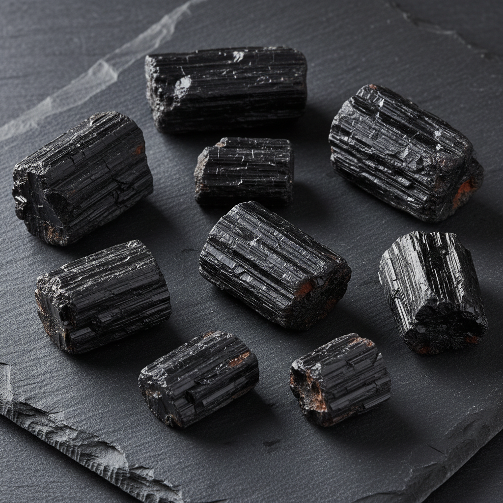 Raw black tourmaline rough chunks and specimens natural protection stones from Dragon Traditions