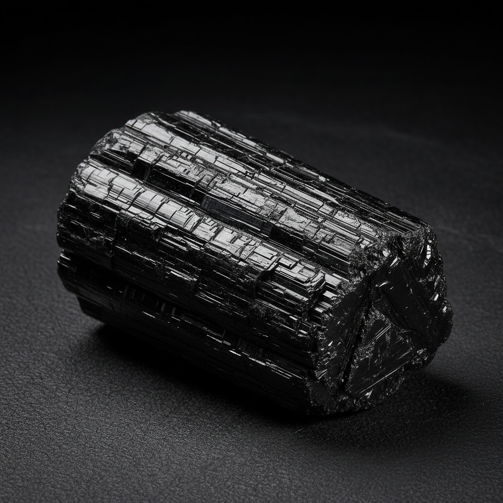 Raw black tourmaline crystal specimen with natural vertical striations from Dragon Traditions Michigan crystal shop