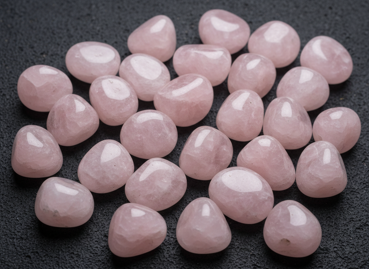 Collection of tumbled polished rose quartz stones in various sizes smooth rounded pink crystals for everyday love and healing energy
