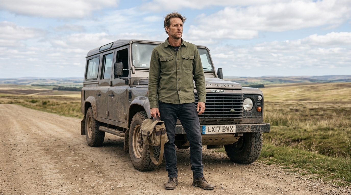 Elias Thorne standing beside a utility vehicle loaded with field kit.