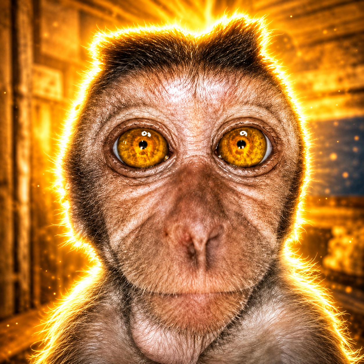 Buyuang staring with giant golden eyes