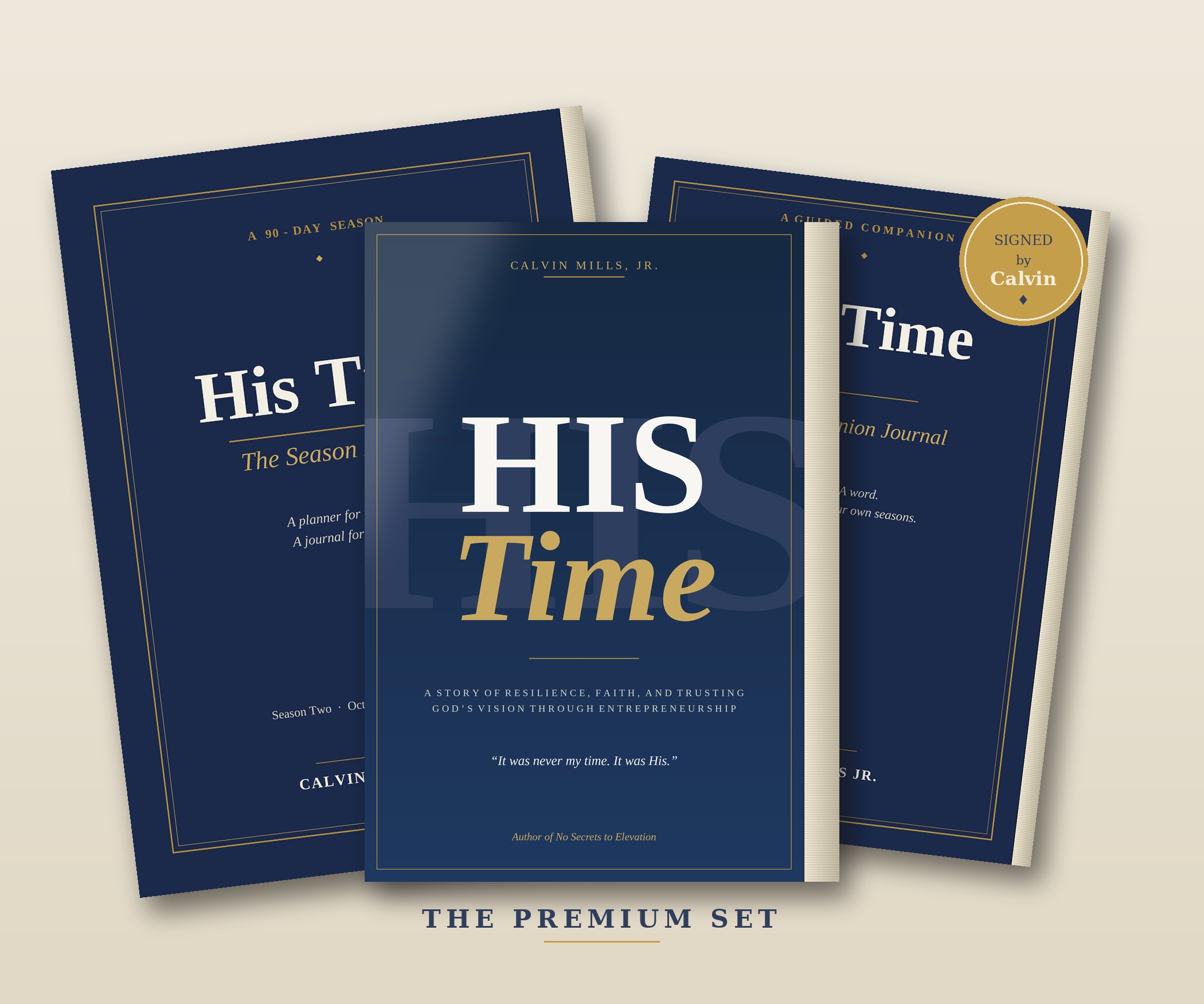 The Premium Signed Set — His Time hardcover with dust jacket, the Season Planner, and the Companion Journal