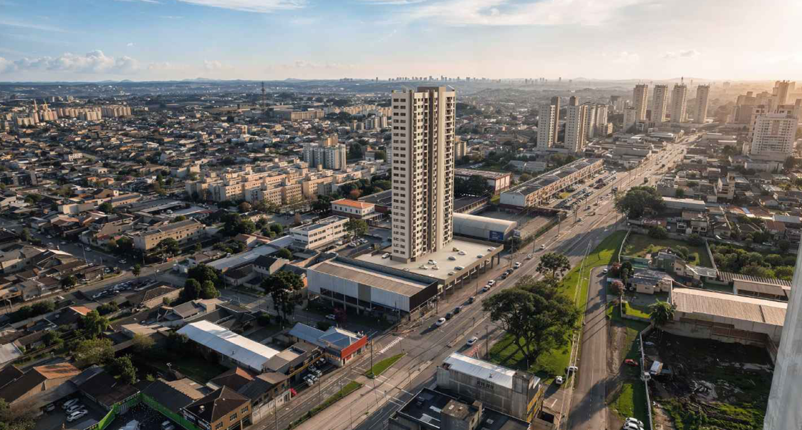 Vista aérea panorâmica do bairro Capão Raso em Curitiba – localização do Converge Residencial Minha Casa Minha Vida
