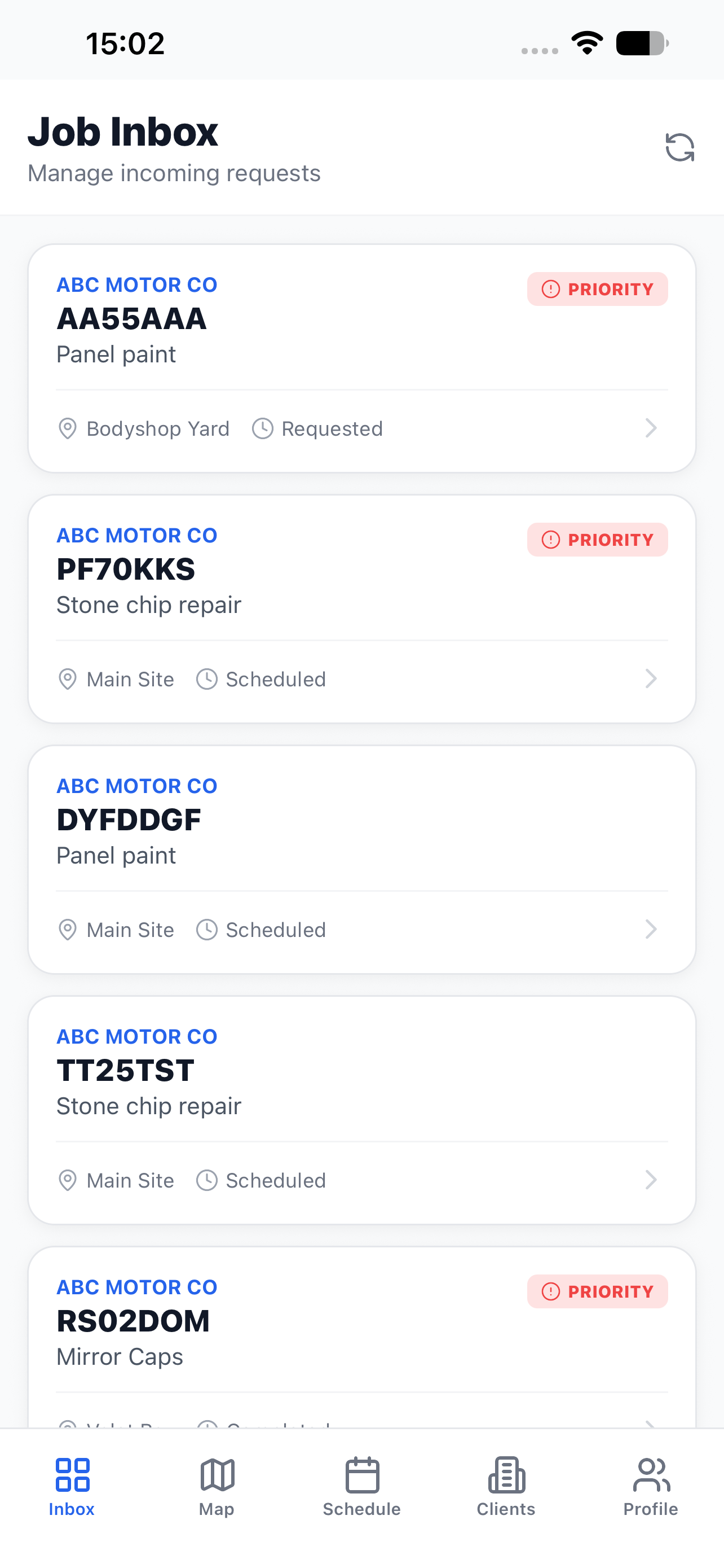 Job inbox showing incoming job requests