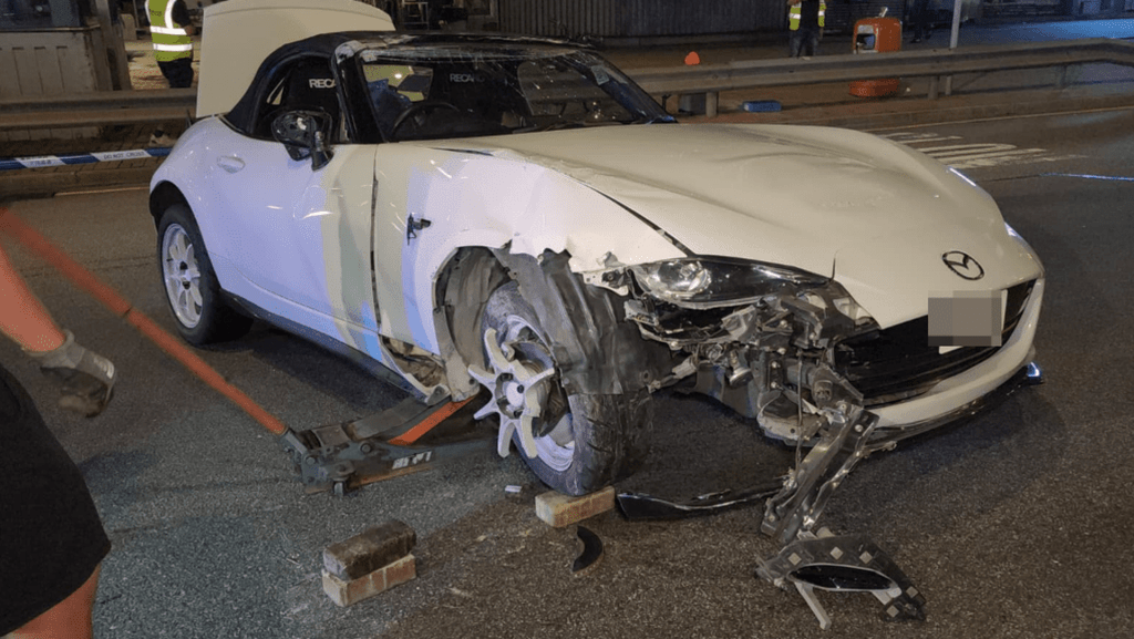 P Plate Convertible Overturns in Tai Wai, Driver Escapes With Minor Injuries