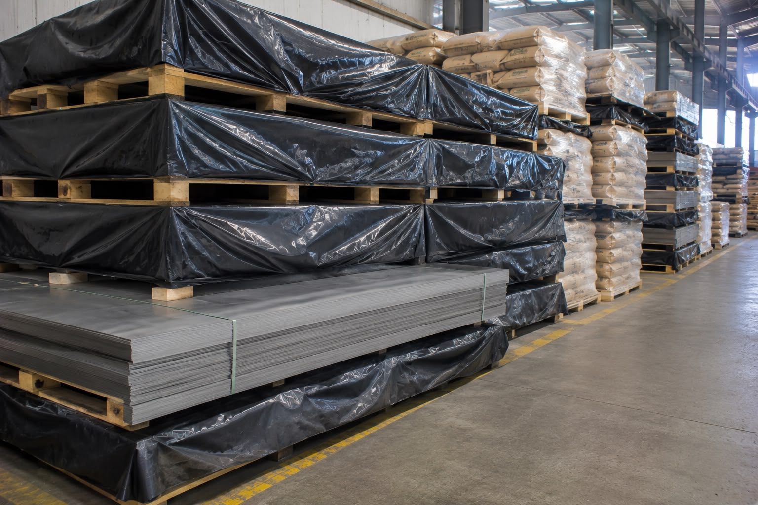 Separación de materiales en almacén industrial con polietileno negro PlastiMAX