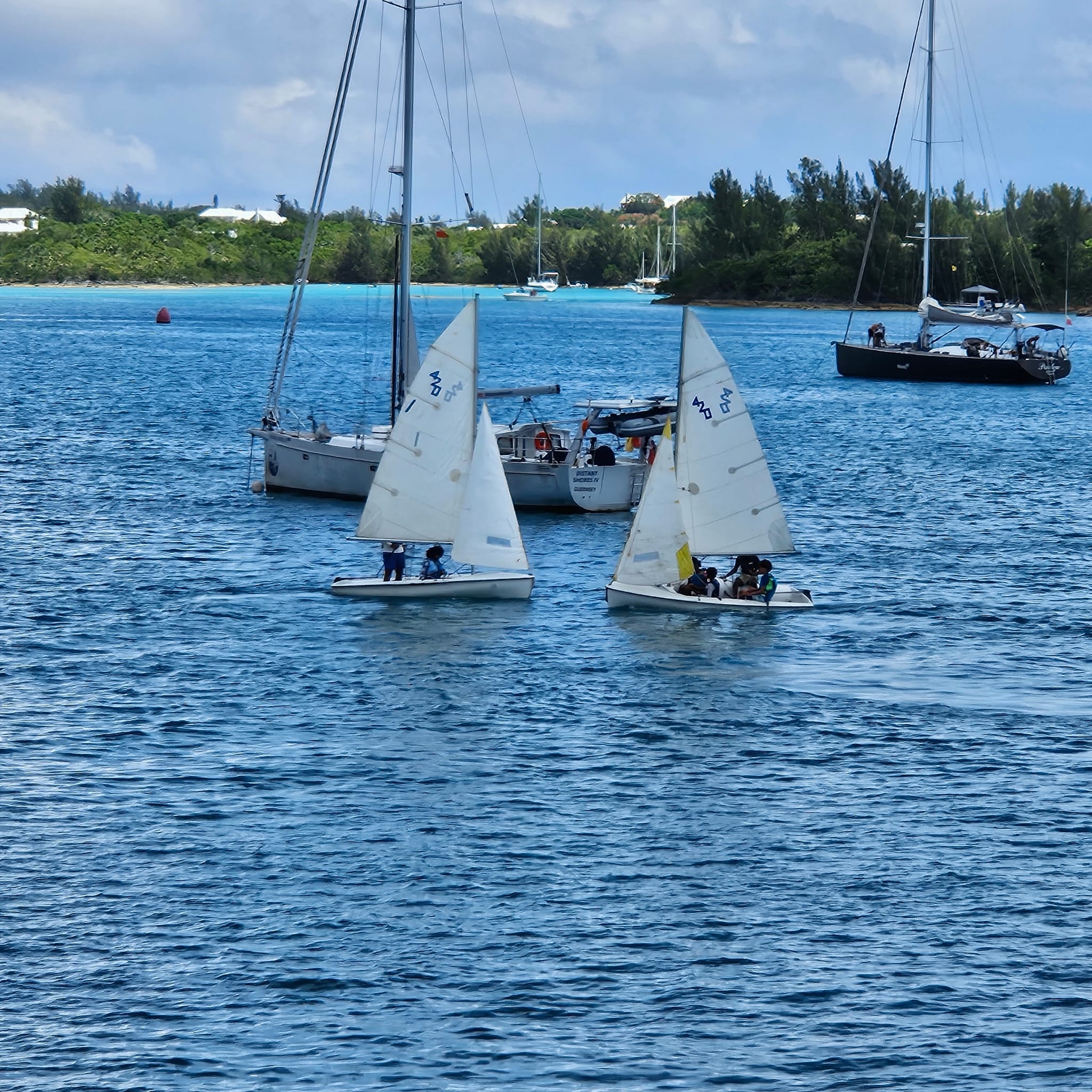 Racing dinghies on Bermuda's blue harbour water