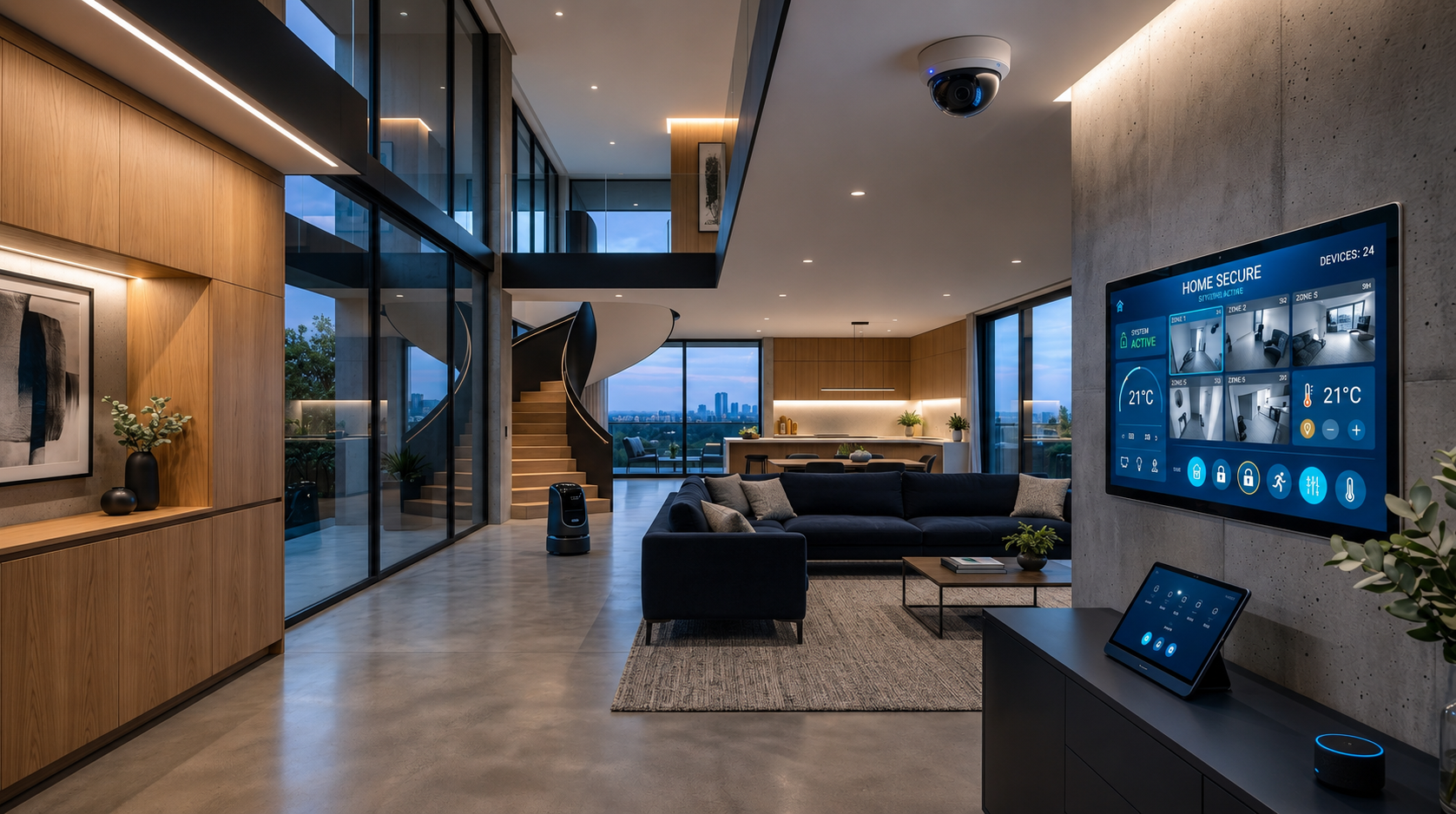 Integrated automation and security in a contemporary residence