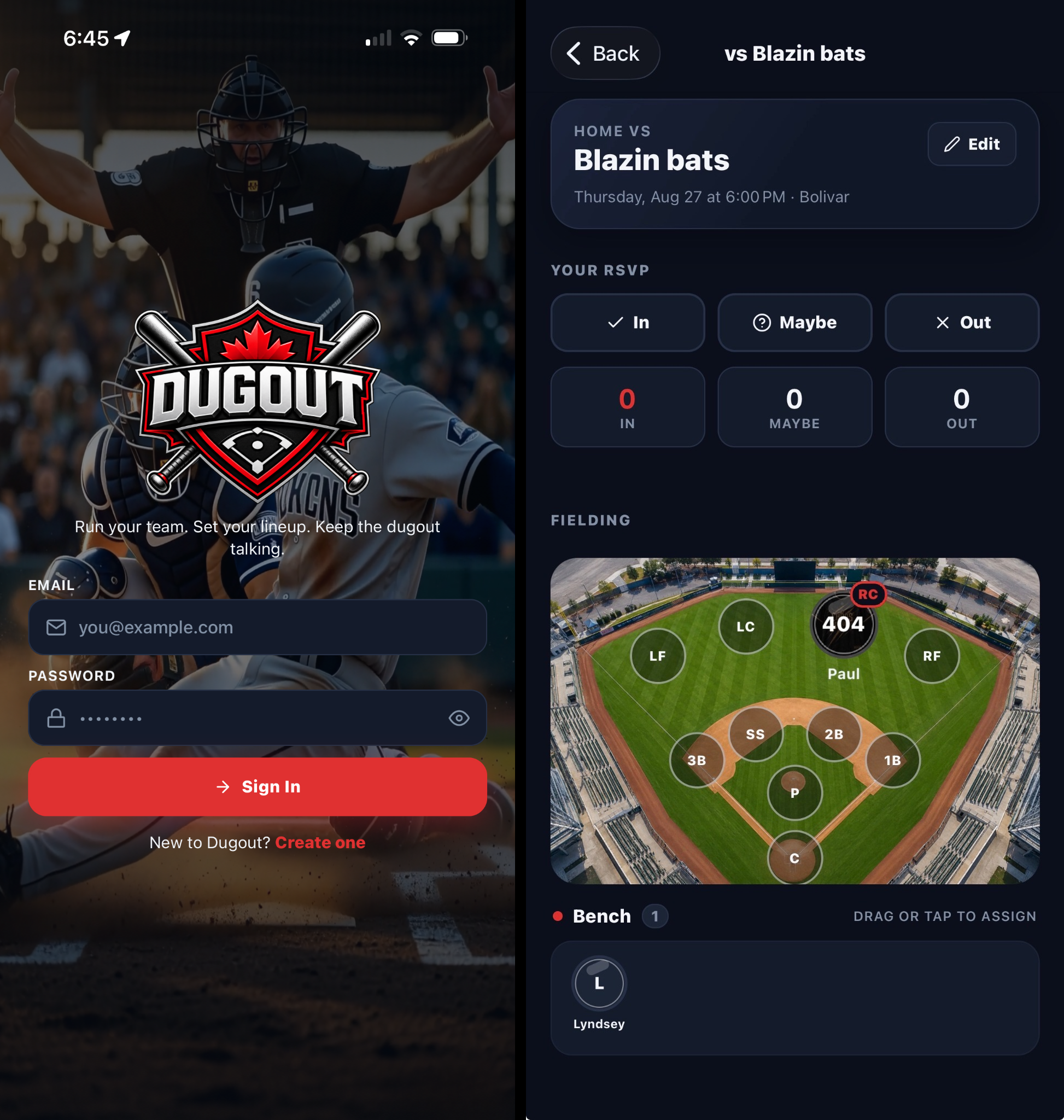 Dugout — Mobile APP
