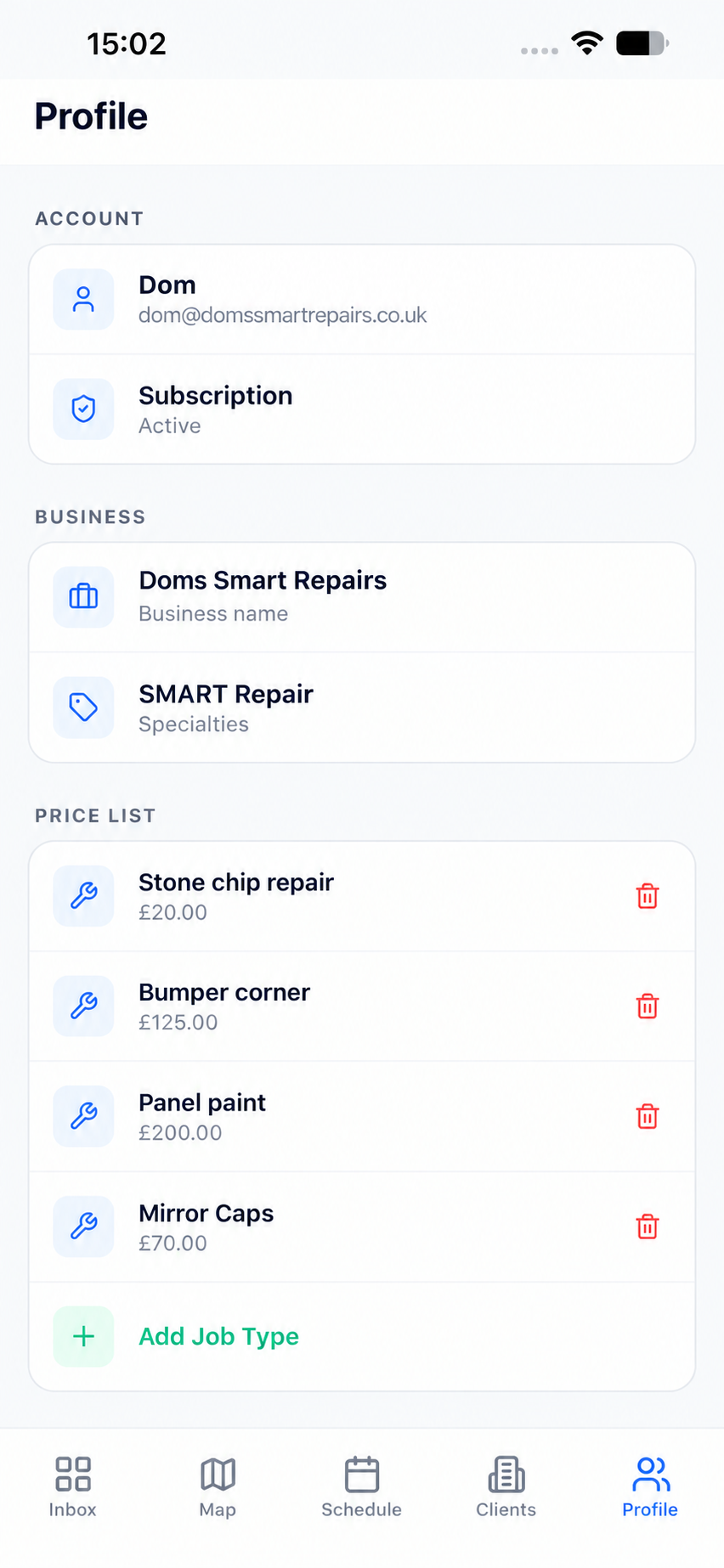 Subcontractor business profile