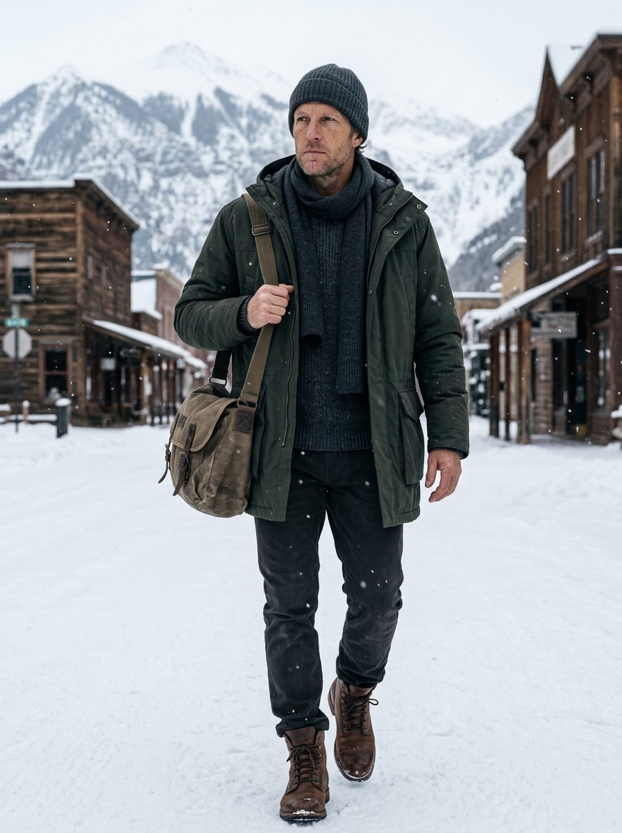 Elias Thorne walking through deep snow.