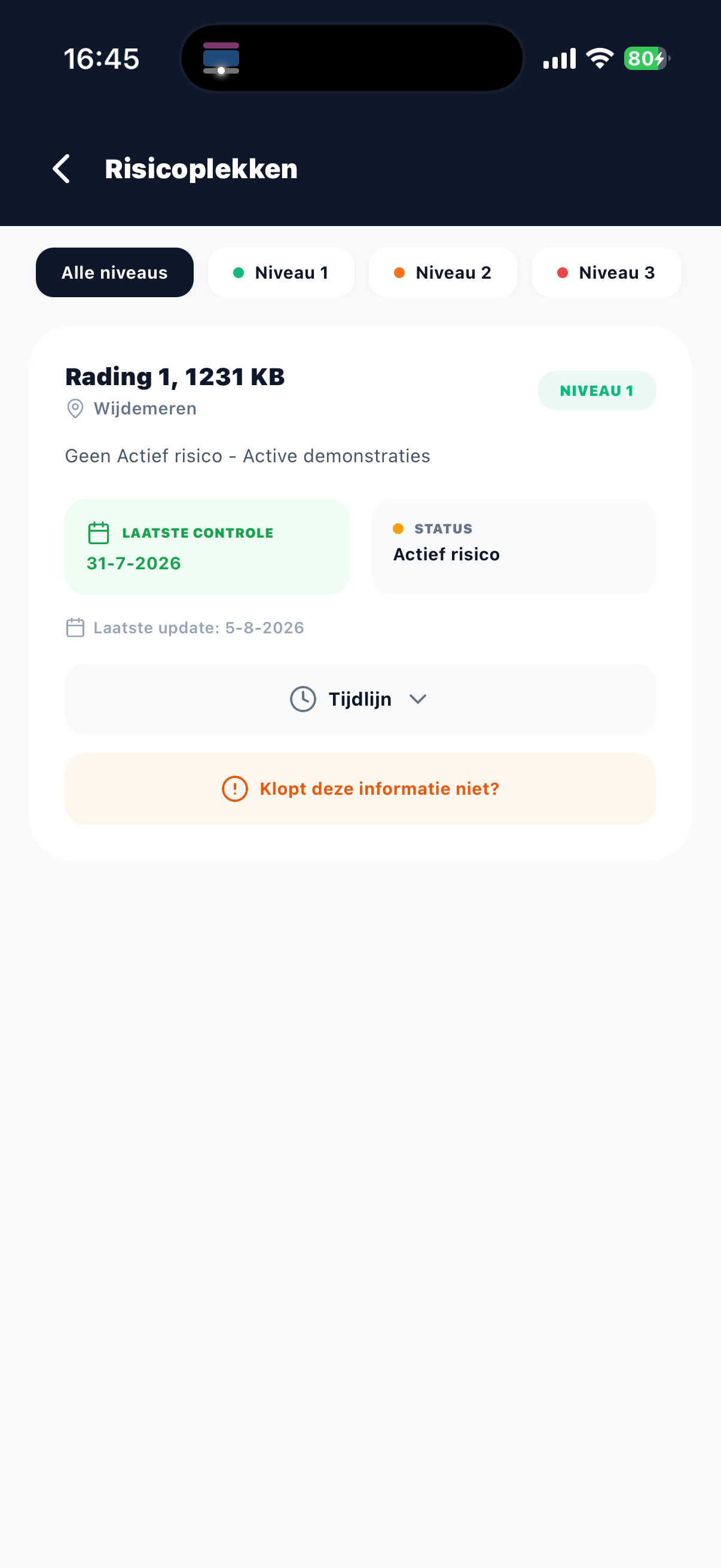 Risicolijst in VeiligDichtbij app