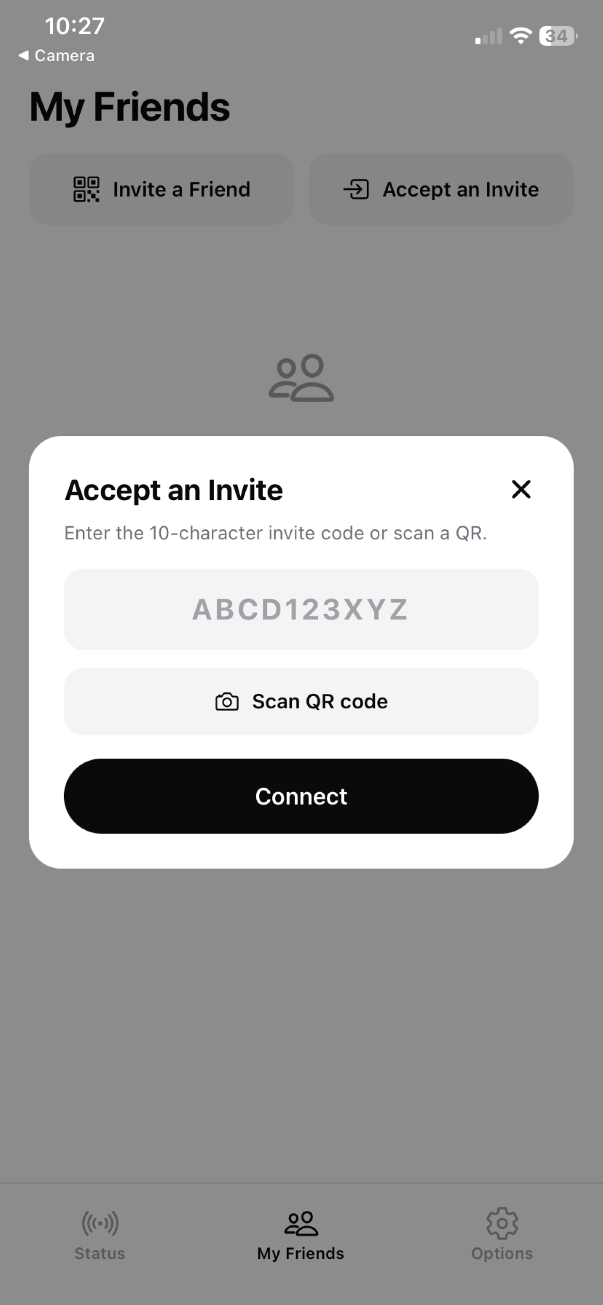 Wuzzup accept an invite screen